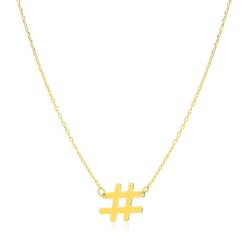 14K Yellow Gold Hashtag Necklace.