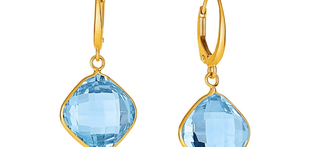 Drop Earrings with Blue Topaz Cushion Briolettes in 14k Yellow Gold
