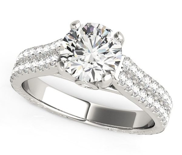 The 14k White Gold Round Diamond Engagement Ring with Pave Band (2 cttw)