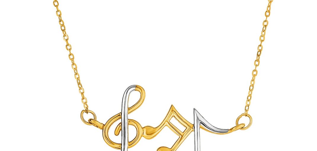 14k Two-Toned Yellow and White Gold Musical Notes Necklace