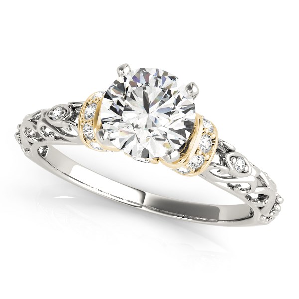 14k White and Yellow Gold Antique Style Diamond Engagement Ring
