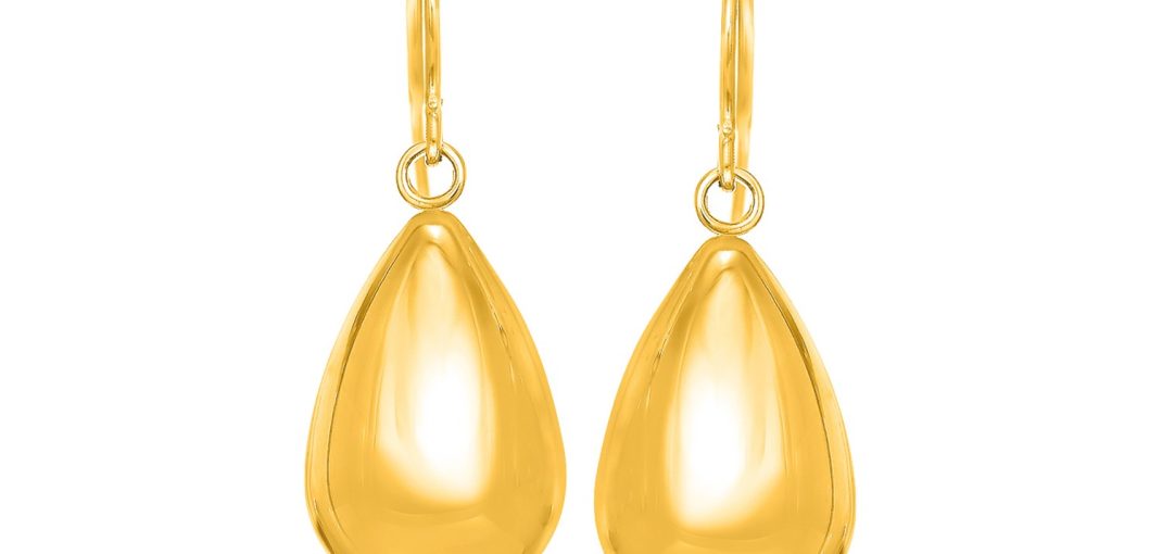 14k Yellow Gold Polished Teardrop Motif Drop Earrings.