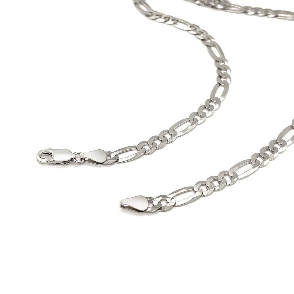 Rhodium Plated 5.5mm Sterling Silver Figaro Style Chain