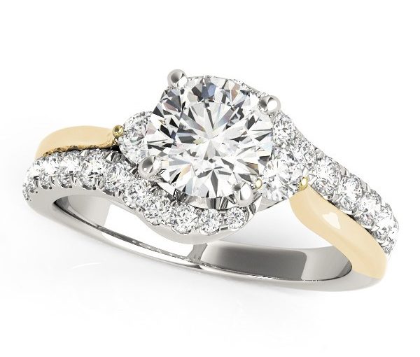 14k White And Yellow Gold Round Bypass Diamond Engagement Ring