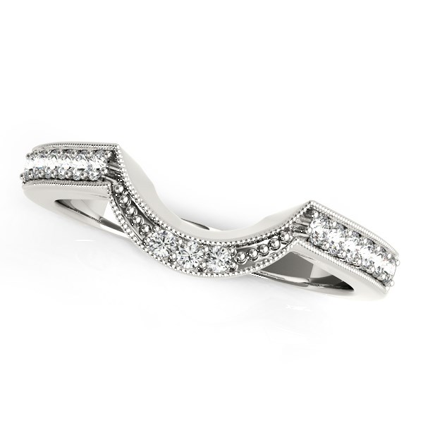 14k White Gold Round Diamond Curved Antique Wedding Band