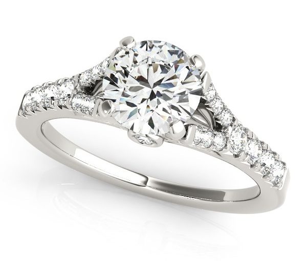 14k White Gold Split Shank Prong Set Diamond Engagement Ring