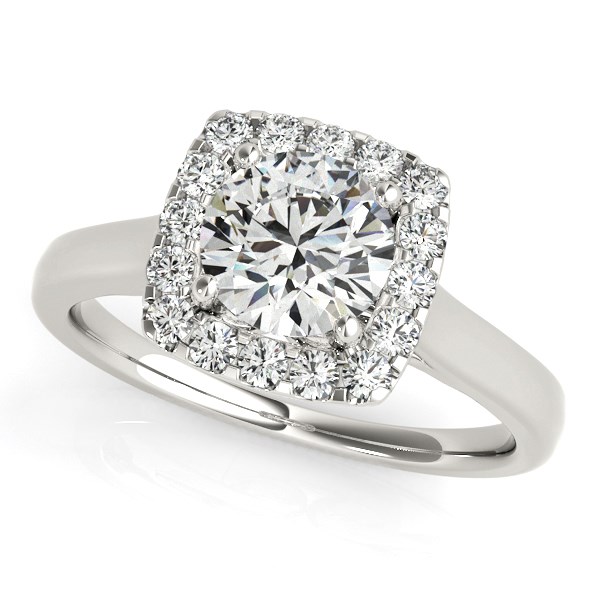 14k White Gold Square Shape Border Diamond Engagement Ring-1 1-3 cttw