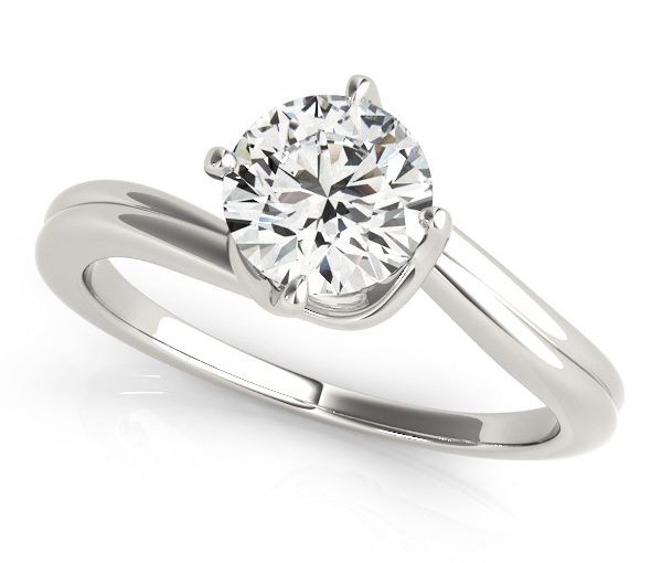 14k White Gold Bypass Style Solitaire Round Diamond Engagement Ring
