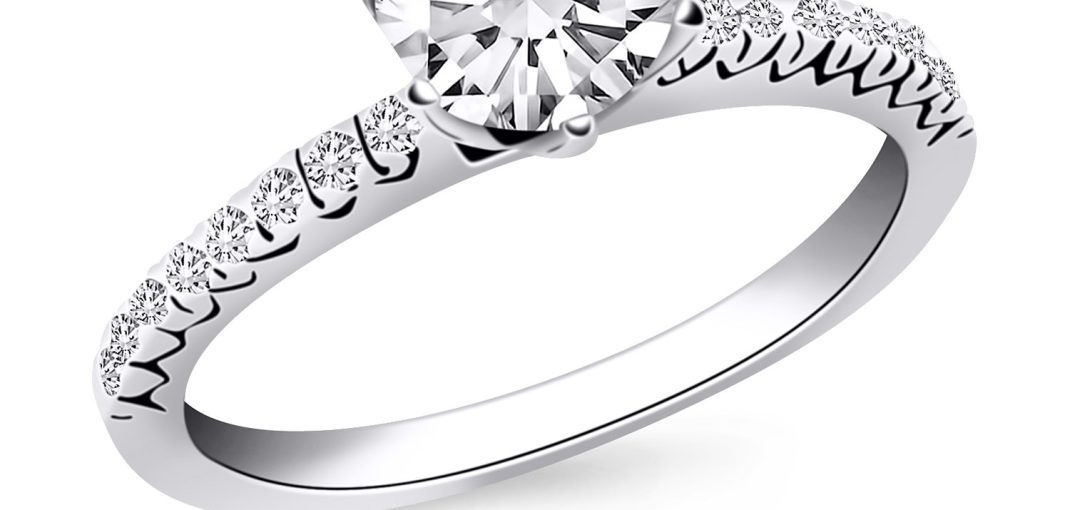 14k White Gold Engagement Ring with Fishtail Diamond Accents