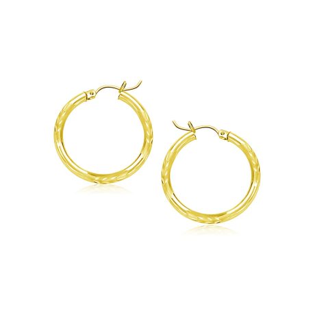 10k Yellow Gold Diamond Cut Hoop Earrings (2x15mm)