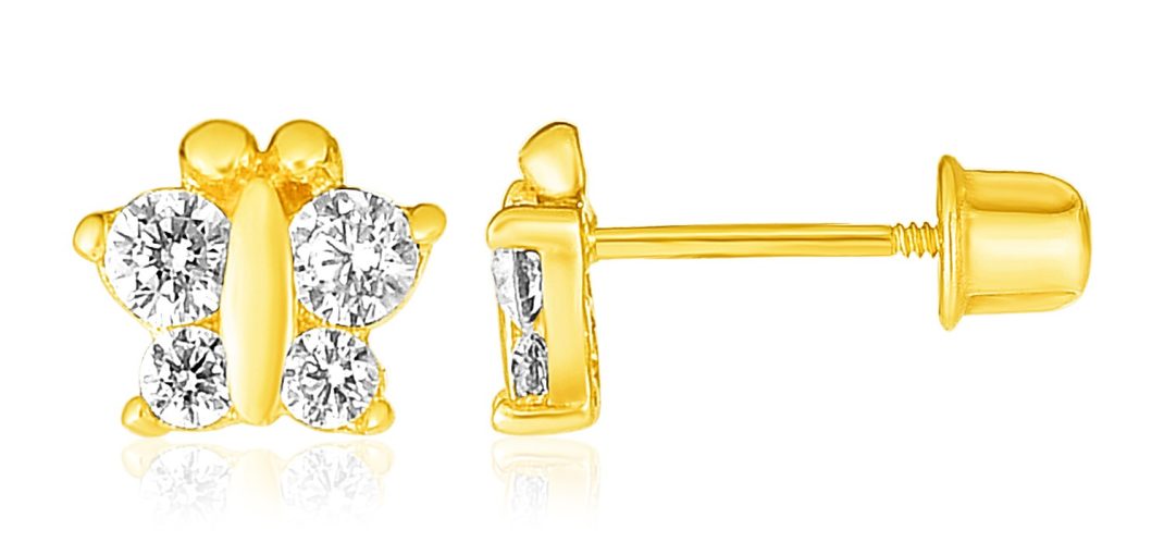 Elevate Your Child’s Style with 14k Yellow Gold Butterfly Earrings from Crown Jewel