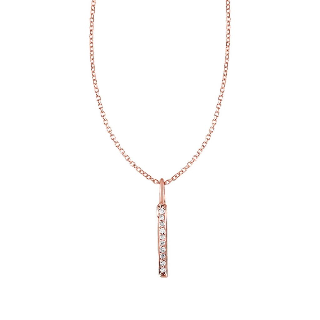 14k Rose Gold Bar Pendant with Diamonds.