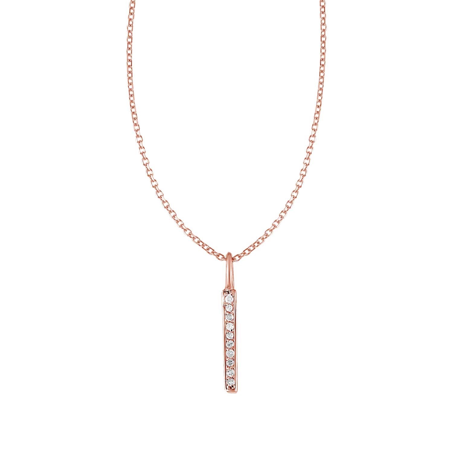 14k Rose Gold Bar Pendant with Diamonds.