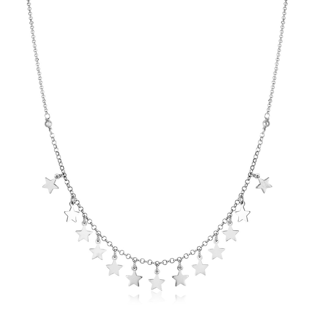 Sterling Silver Necklace with Polished Stars.