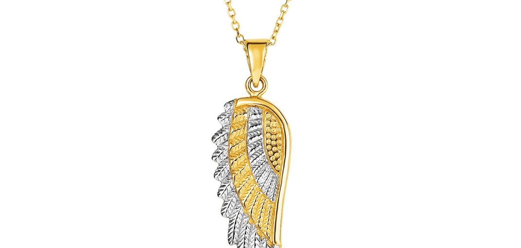 14k Two-Tone Yellow and White Gold Angel Wing Pendant