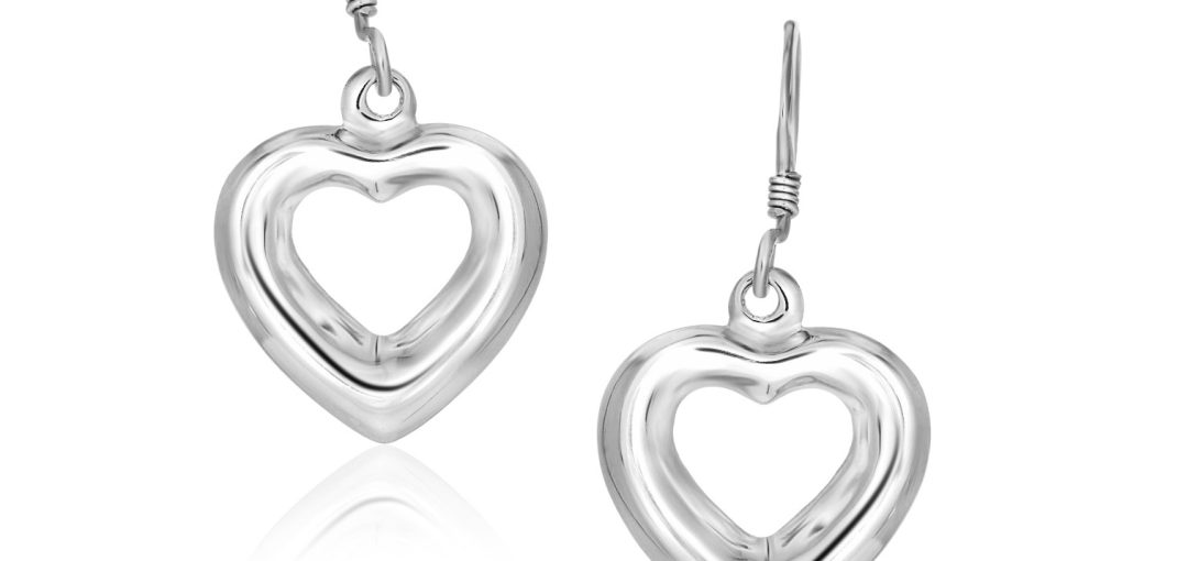 Sterling Silver Drop Earrings with a Puffed Open Heart Design