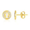 14k Two Tone Gold Round Religious Medallion Post Earrings