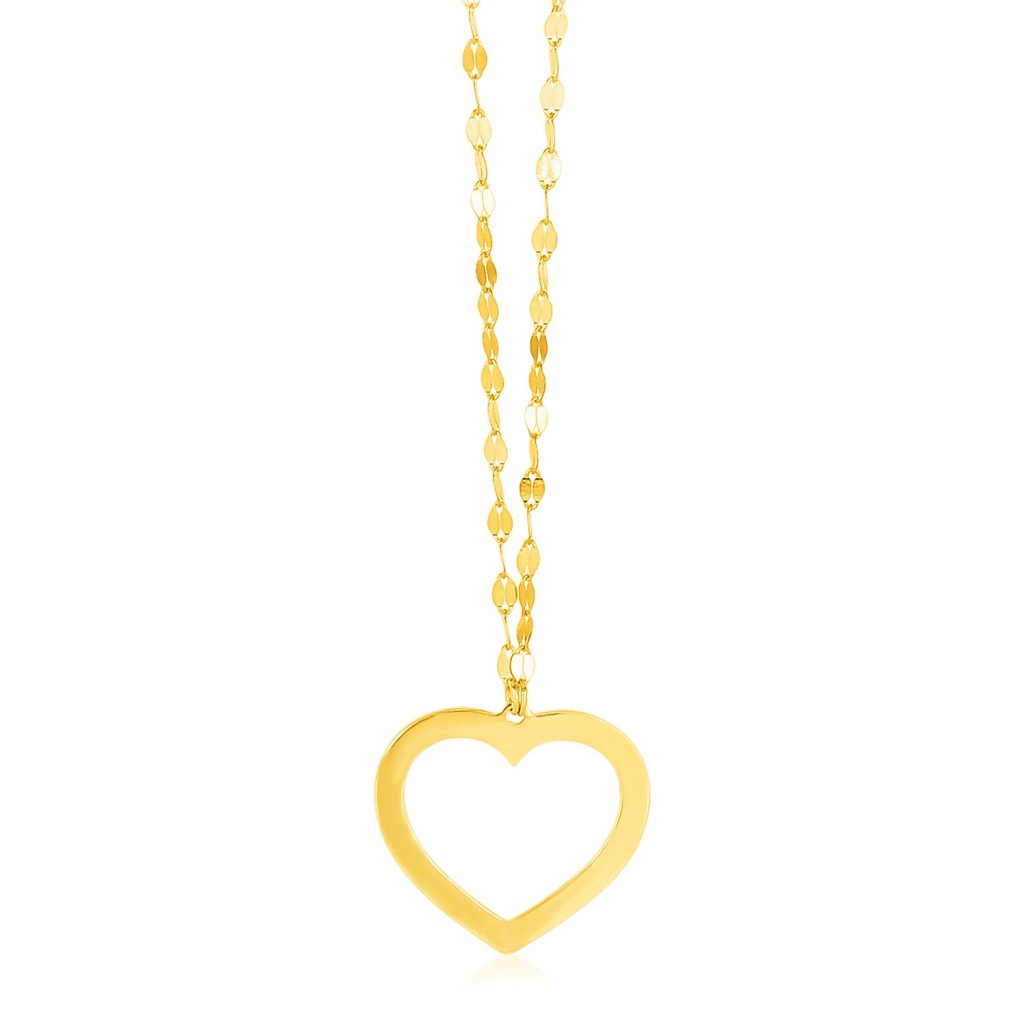 14k Yellow Gold Necklace with Reversible Heart Pendant.