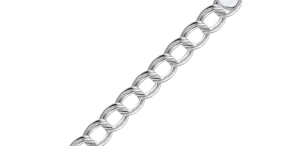 Sterling Silver Small Ridged Circular Chain Bracelet with Rhodium Plating