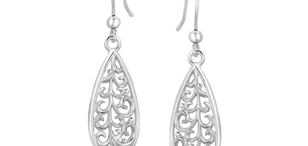 Sterling Silver Teardrop Filigree Style Drop Earrings.