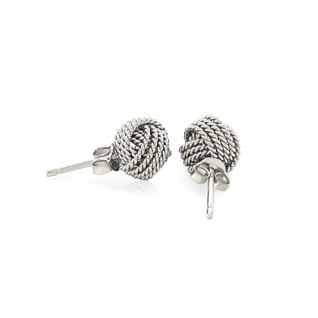 Sterling Silver Textured Love Knot Stud Style Earrings.