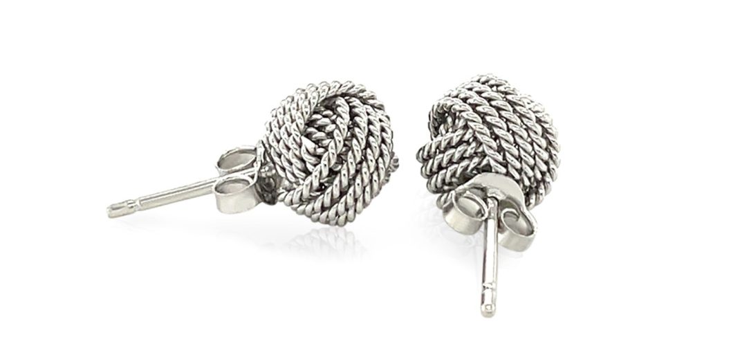 Sterling Silver Textured Love Knot Stud Style Earrings.