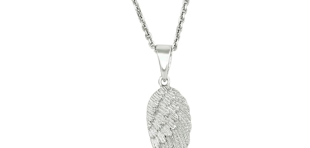 Sterling Silver with Large Textured Angel Wing Pendant.