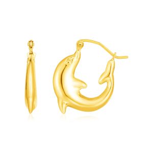 14K Yellow Gold Dolphin Hoop Earrings.