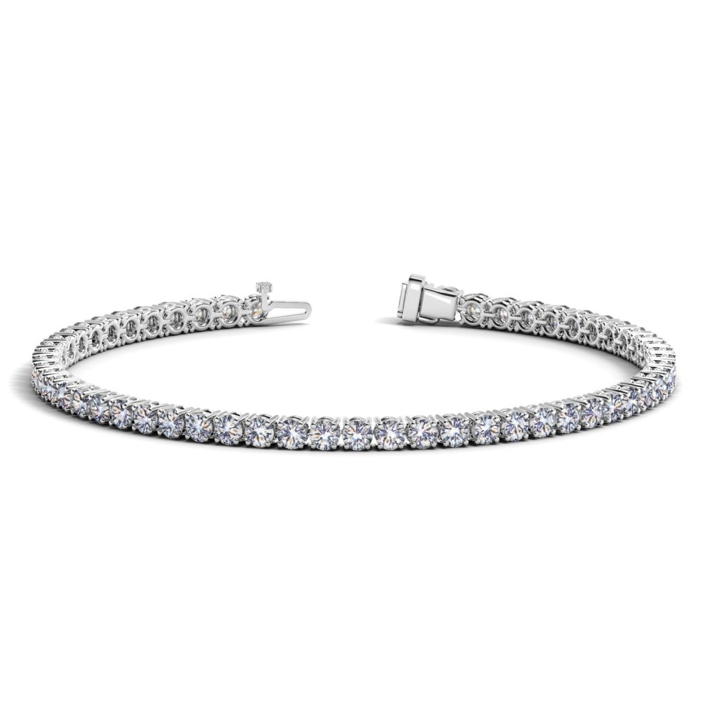 14k White Gold Round Diamond Tennis Bracelet.