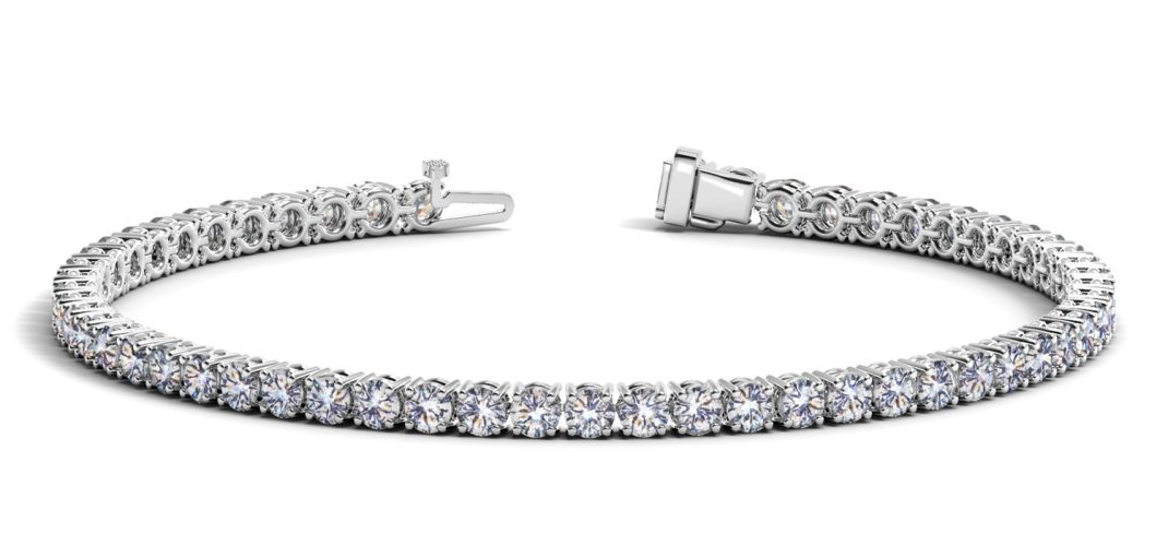 14k White Gold Round Diamond Tennis Bracelet.