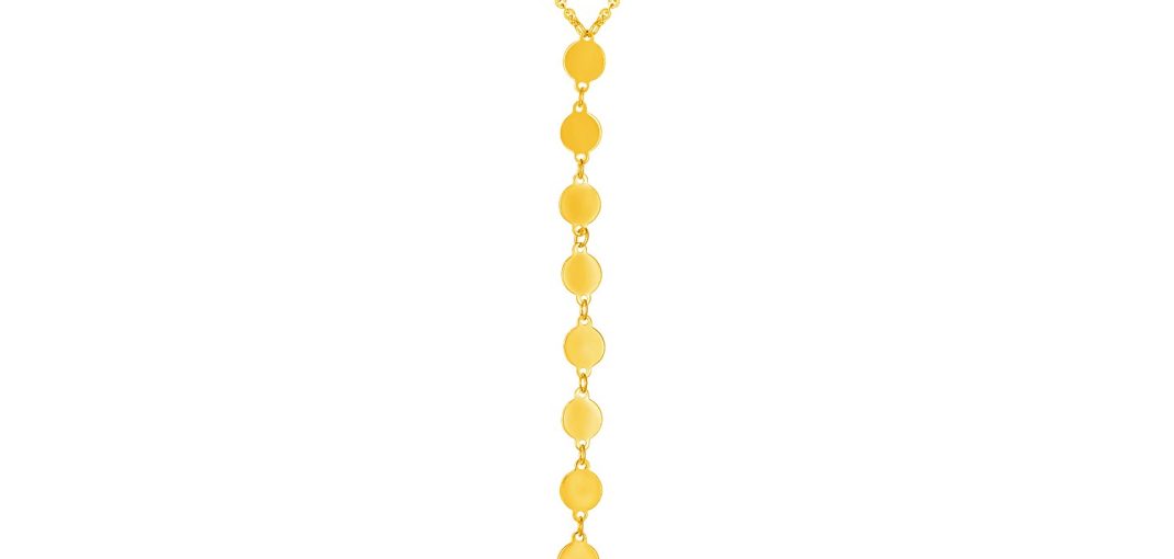 14k Yellow Gold Lariat Style Necklace with Disks.