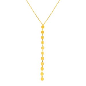 14k Yellow Gold Lariat Style Necklace with Disks.