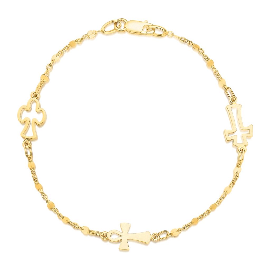 14k Yellow Gold Symbolic Cross Bracelet.