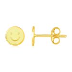 14k Yellow Gold and Enamel Yellow Smiley Face Stud Earrings.