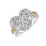 Designer Sterling Silver and 14k Yellow Gold Filigree Heart Ring with Diamonds.