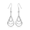 Sterling Silver Textured Graduated Open Teardrop Dangling Style Earrings.