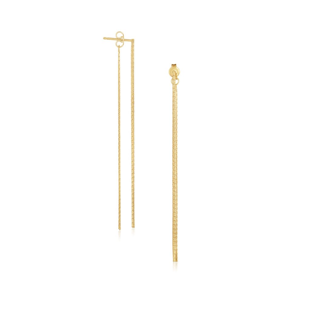 14k Yellow Gold Double Chain Style Drop Earrings.