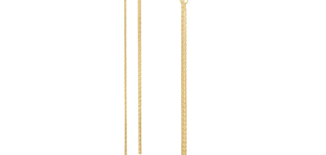 14k Yellow Gold Double Chain Style Drop Earrings.