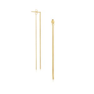 14k Yellow Gold Double Chain Style Drop Earrings.