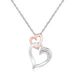 Sterling Silver Cascading Dual Heart Diamond Accented Pendant.