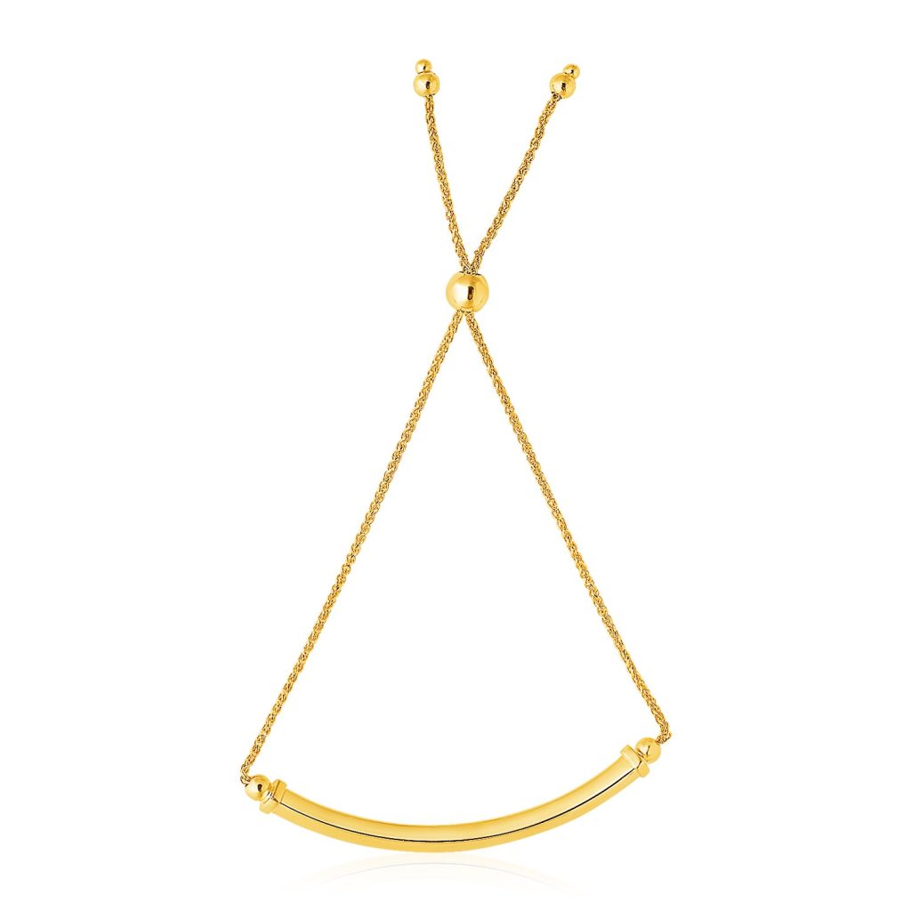 14k Yellow Gold Lariat Bracelet with Polished Curved Bar.