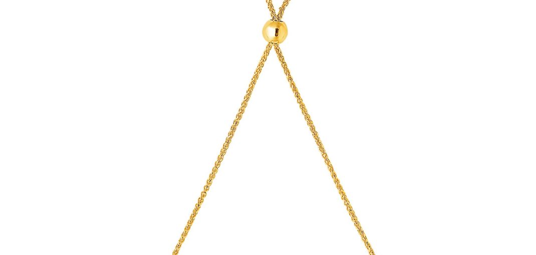 14k Yellow Gold Lariat Bracelet with Polished Curved Bar.